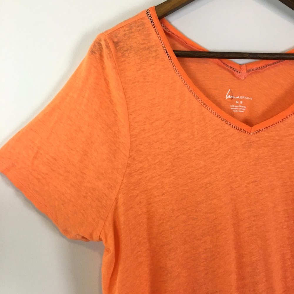 Lane Bryant Hot Orange Short Sleeve VNeck Slub Top - Picture 5 of 7